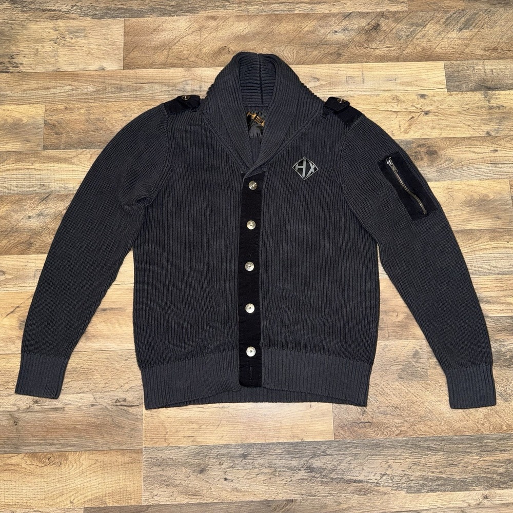 Helix Men's Cardigan Shawl Collar Size M Black Grey